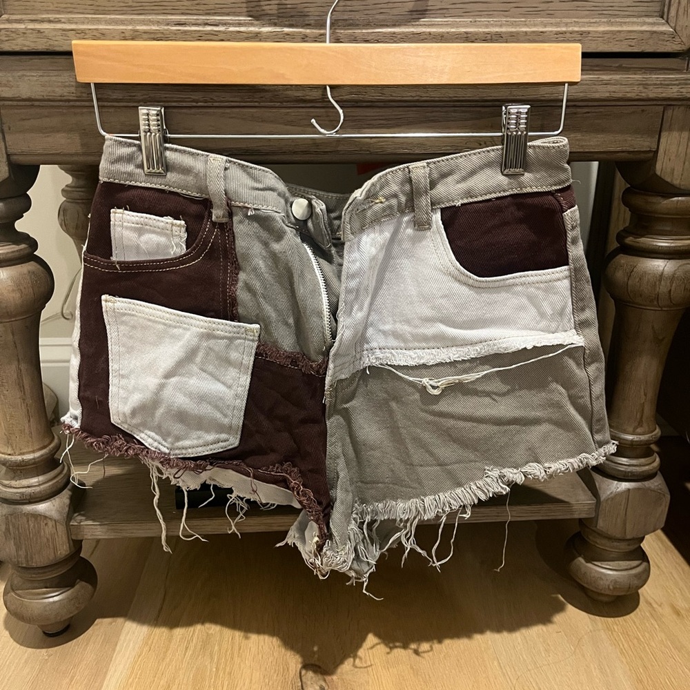 High Waisted Patch Jean Shorts